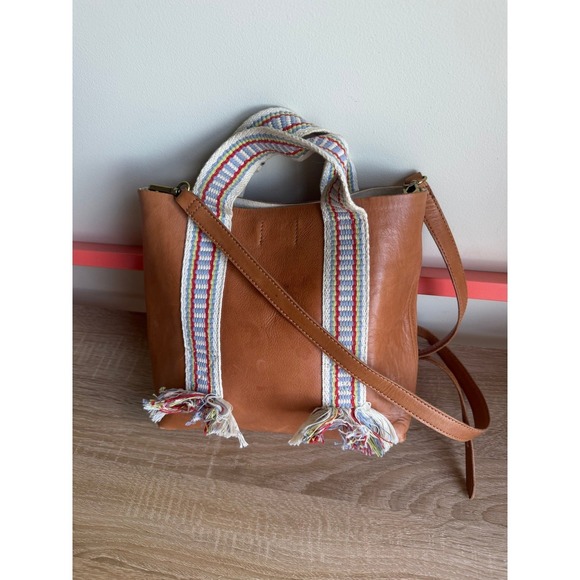 Madewell Handbags - Madewell Small Transport Tote Leather Crossbody Bag Woven Tassel English Saddle